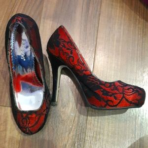 Red with black lace heels